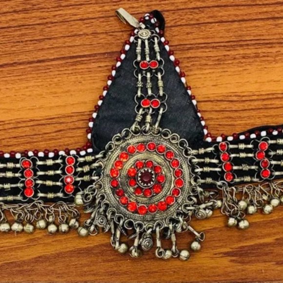 Tribal Red Matha Patti, Traditional Headpiece For Women, Hair Jewelry - Picture 2 of 11